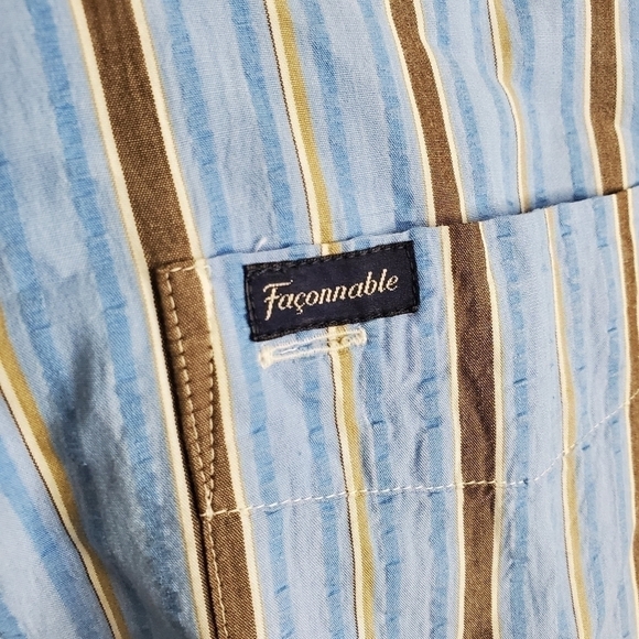 Faconnable Shirt Men XL Oxdord Striped Club Deauville Button Up Front - Picture 6 of 13